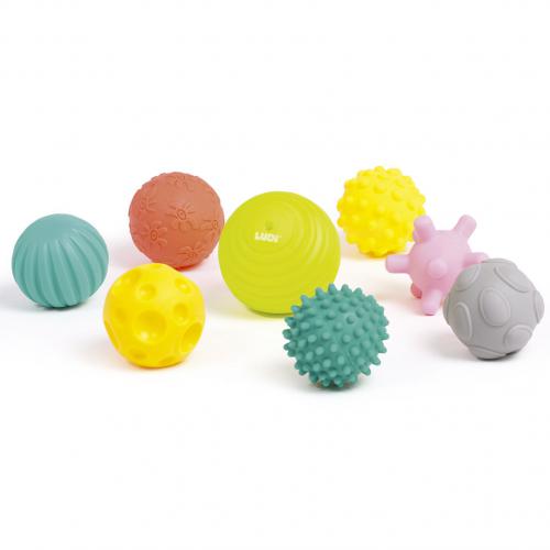 bolas sensoriais LUDI com diversas cores e texturas